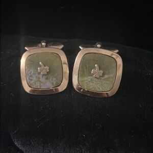 Vintage Green Marble Shamrock Cufflinks signed F